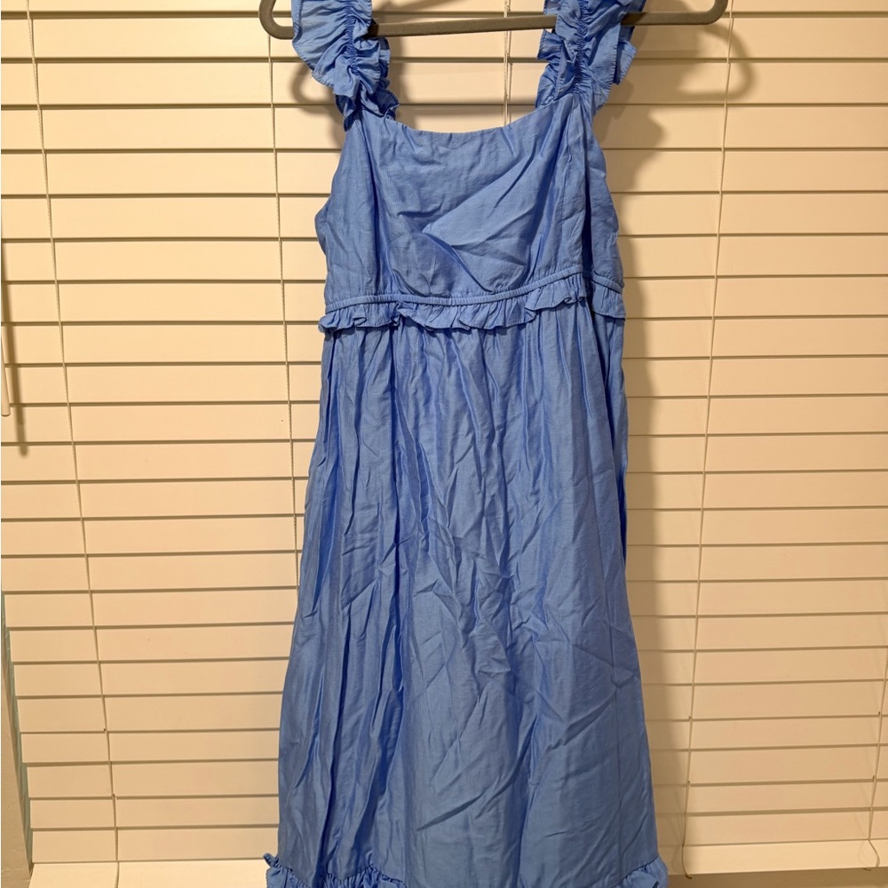 Blu Pepper Light Blue Ruffled Strap Midi Dress